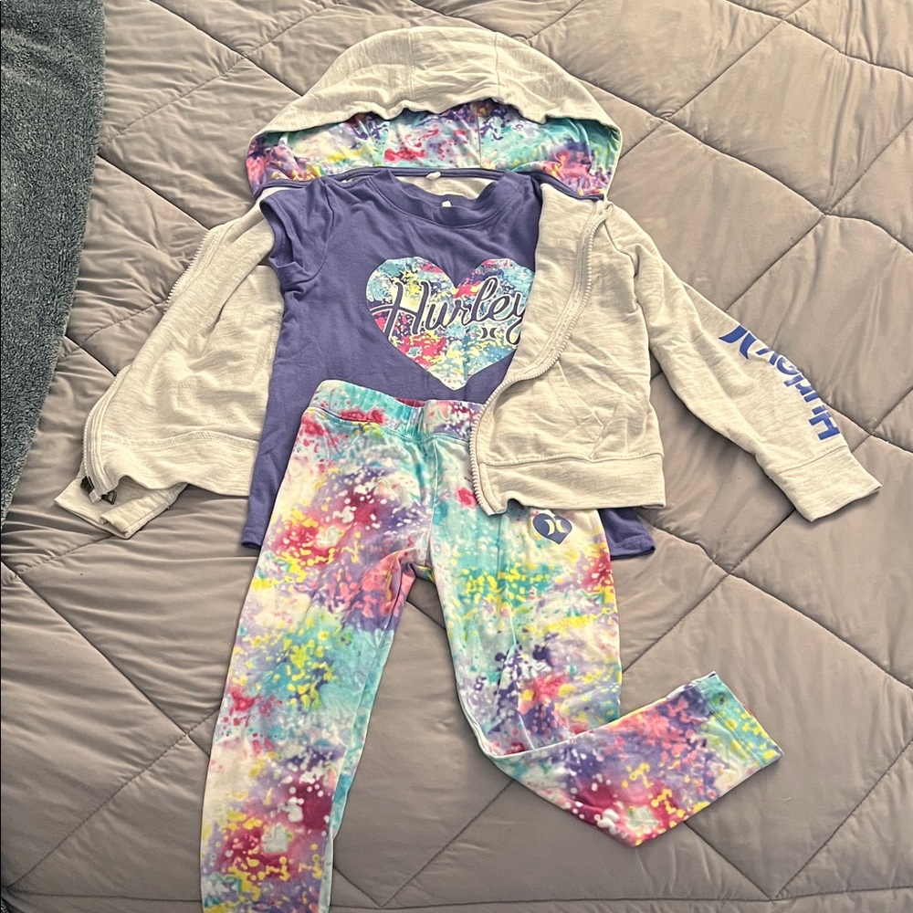 Hurley Kids Tie-Dye Legging Set with Purple Top & Matching Jacket-Size 6